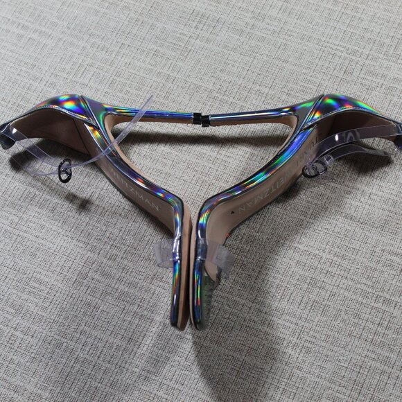 NWOT Stuart Weitzman Size 6.5 Silver and Clear Square Toe 4" Heels - Picture 3 of 6